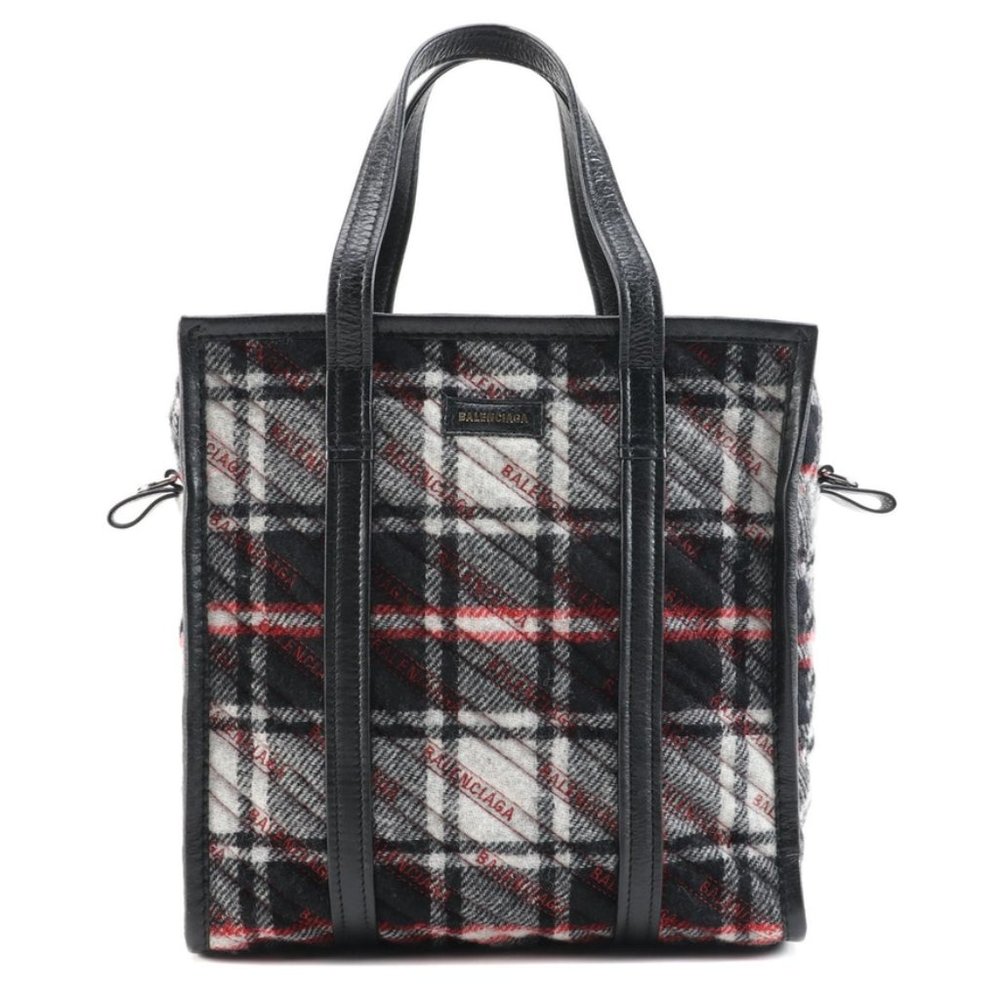 Balenciaga Bazar Convertible Lambswool Tartan Tote